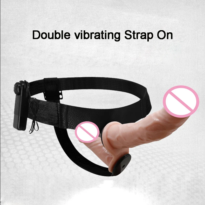 Double Strap on Dildo Vibrator Dual Penetration Strap-on Penis Pants Wearable Vibrating Strap on Belt Sex Toys for Lesbian Women