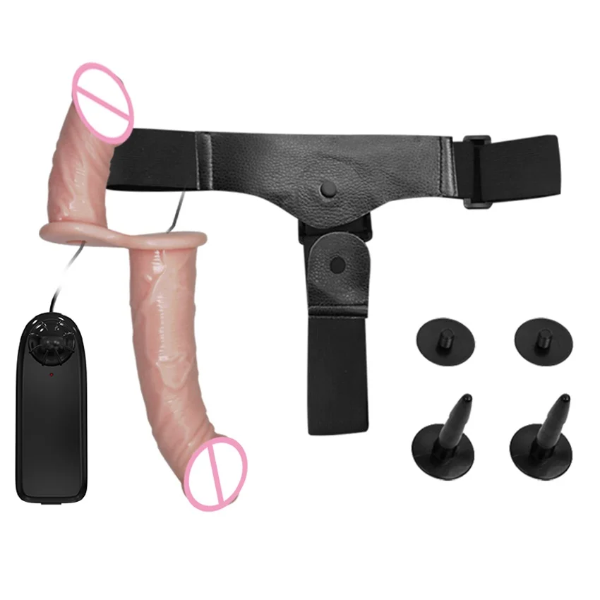 Double Strap on Dildo Vibrator Dual Penetration Strap-on Penis Pants Wearable Vibrating Strap on Belt Sex Toys for Lesbian Women