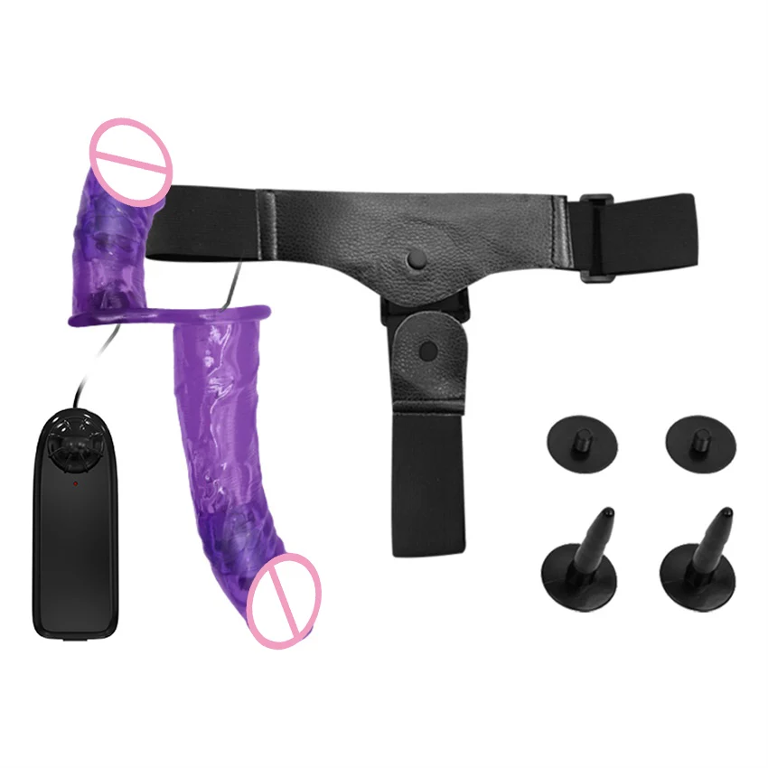 Double Strap on Dildo Vibrator Dual Penetration Strap-on Penis Pants Wearable Vibrating Strap on Belt Sex Toys for Lesbian Women
