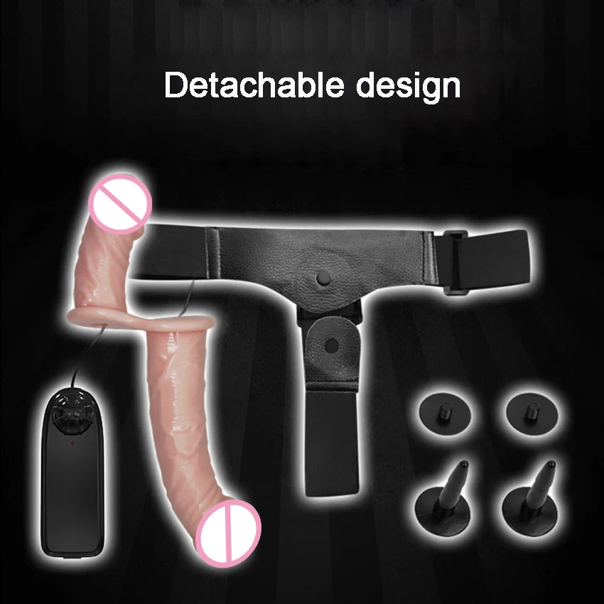 Double Strap on Dildo Vibrator Dual Penetration Strap-on Penis Pants Wearable Vibrating Strap on Belt Sex Toys for Lesbian Women