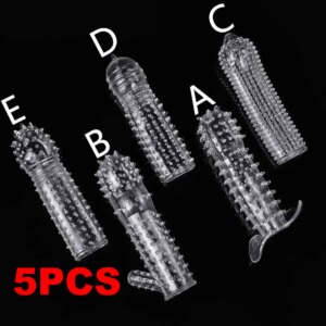 5Pcs Reusable Condoms Male Penis Extension Sleeves Sperm Lock Cock Ring Dildo Cover Adult Sex Toys For Men Delay Ejaculation