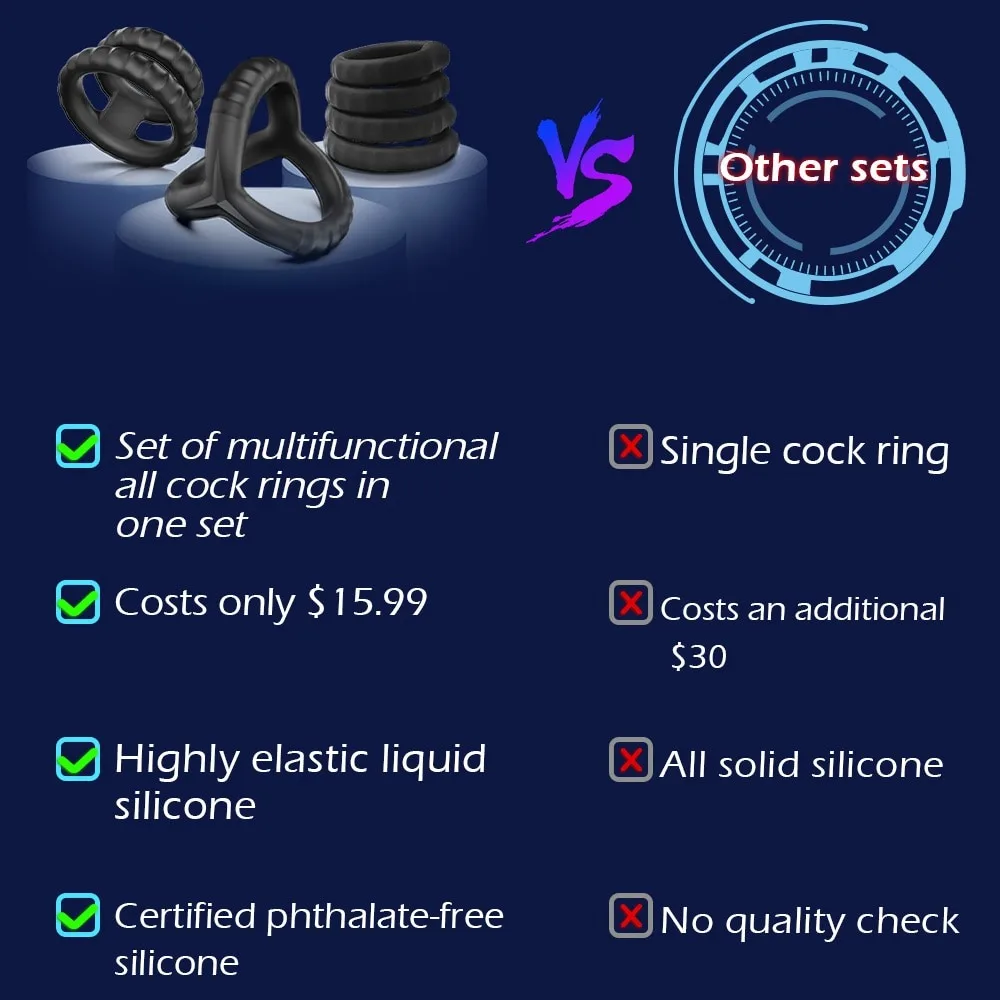 10pcs Cock Ring Set Masturbators For Men Erection Ejaculation Delay Enlargement Extender Penis Sex Toys For Couples Adult Goods