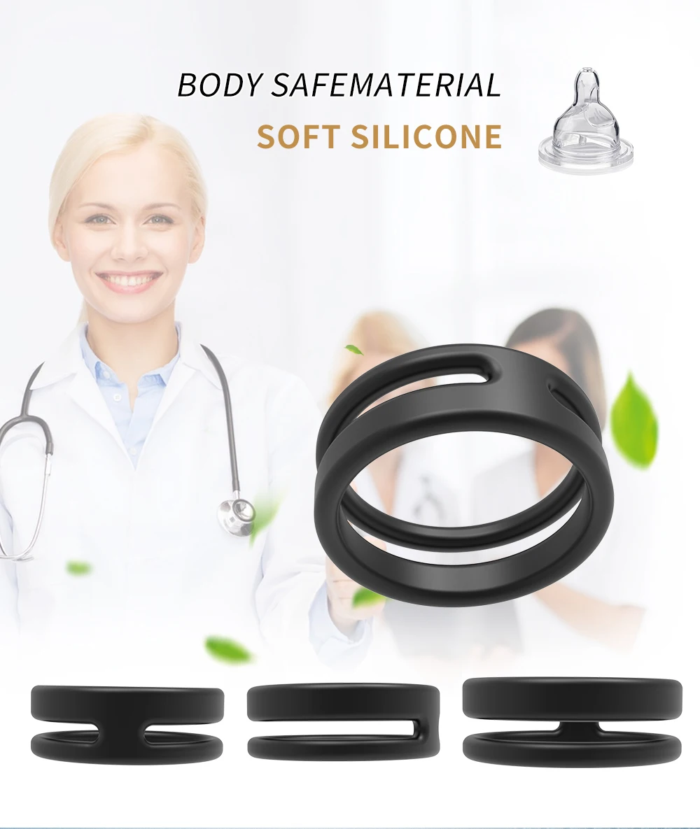 Silicone Double Penis Ring Delay Ejaculation Cock Rings Male Dick Erection Erotic Rings Lock Sperm Enlargement Sex Toys for Men