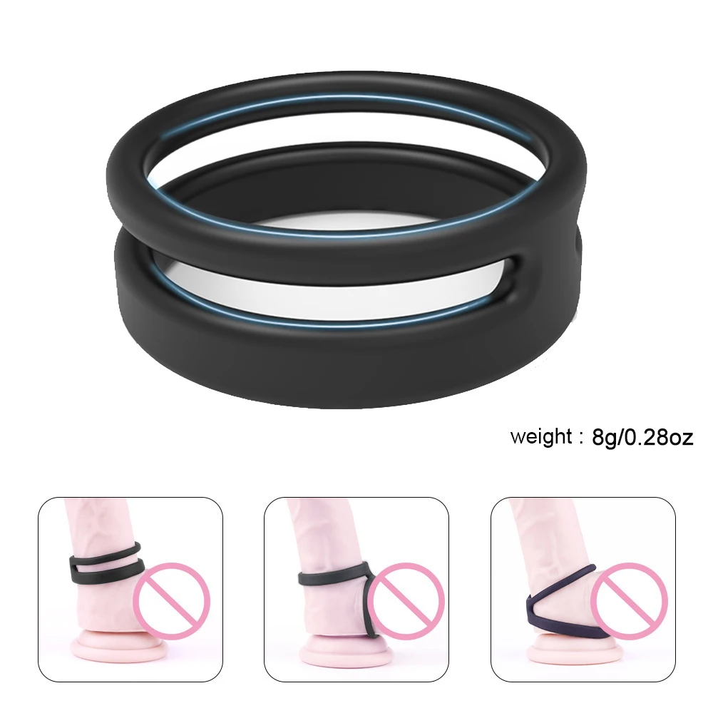 Silicone Double Penis Ring Delay Ejaculation Cock Rings Male Dick Erection Erotic Rings Lock Sperm Enlargement Sex Toys for Men