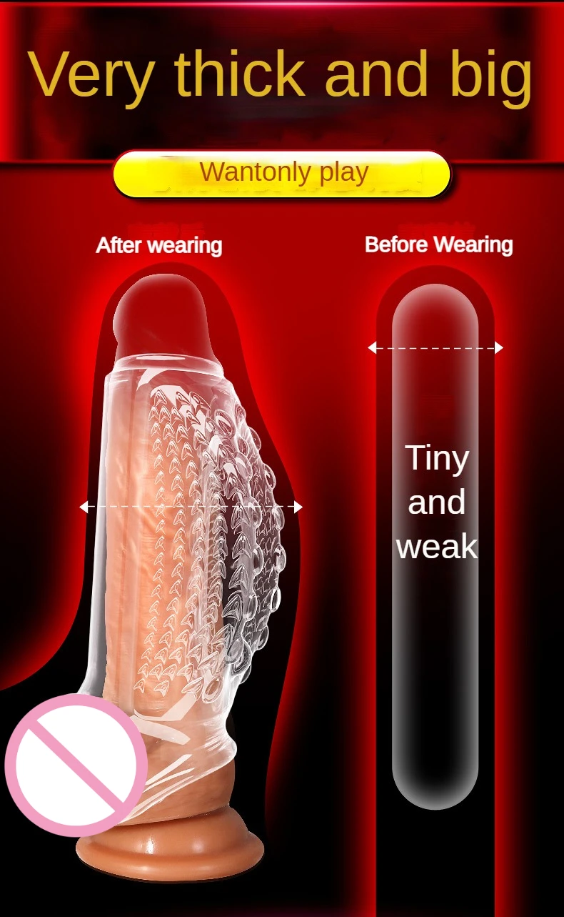 Reusable Penis magnify Cock Rings Delay Ejaculation Penis Condoms Dick Sleeve Silicone Glans Cover Enlargement Sex Toys For Men