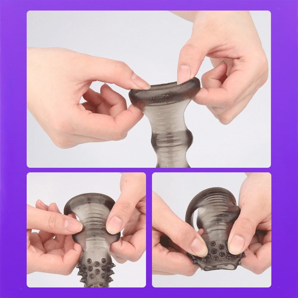 Reusable Penis Extender Sleeve Adult Sex Toys For Men Penis Enlargement Condom Delay Ejaculation Cock Ring Couples Chastity Cage Reusable Penis Extender Sleeve Adult Sex Toys For Men Penis Enlargement Condom Delay Ejaculation Cock Ring Couples Chastity Cage