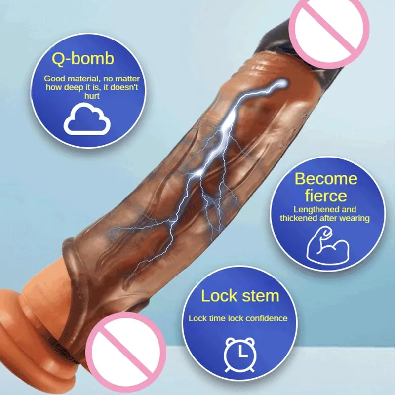 Reusable Penis Extender Sleeve Adult Sex Toys For Men Penis Enlargement Condom Delay Ejaculation Cock Ring Couples Chastity Cage Reusable Penis Extender Sleeve Adult Sex Toys For Men Penis Enlargement Condom Delay Ejaculation Cock Ring Couples Chastity Cage