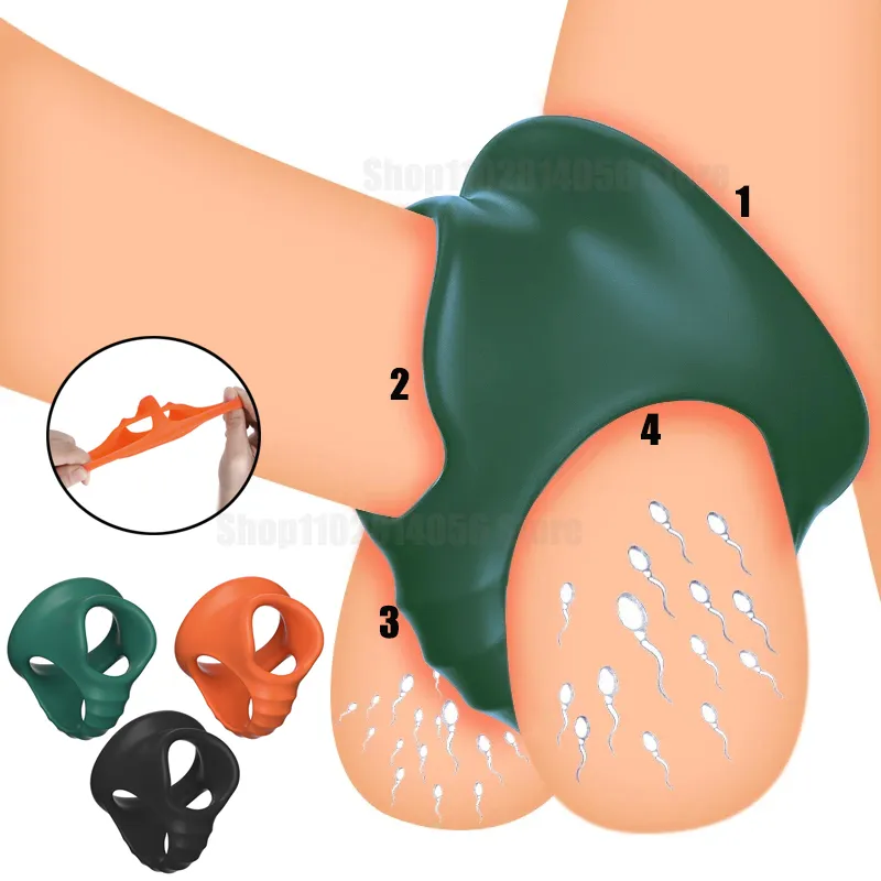 Thick Cock Ring Silicone 3 Hole Penis Ring Delay Ejaculation Sex Toy Dick Enlarger Adult Supplies for Men 18 Testicle Semen Lock