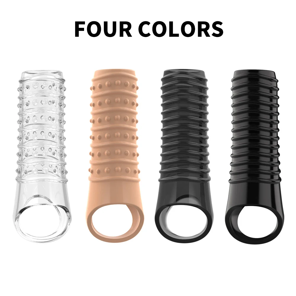 Reusable Penis Extender Cock Rings Delay Ejaculation Penis Condoms Dick Sleeve Silicone Glans Cover Enlargement Sex Toys For Men