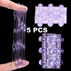5PCS SET Cock Penis Ring Soft Silicone Condoms Ribbed Penis Extender Sleeve Dick Enlargement Ejaculation Erotic Sex Toys for Men