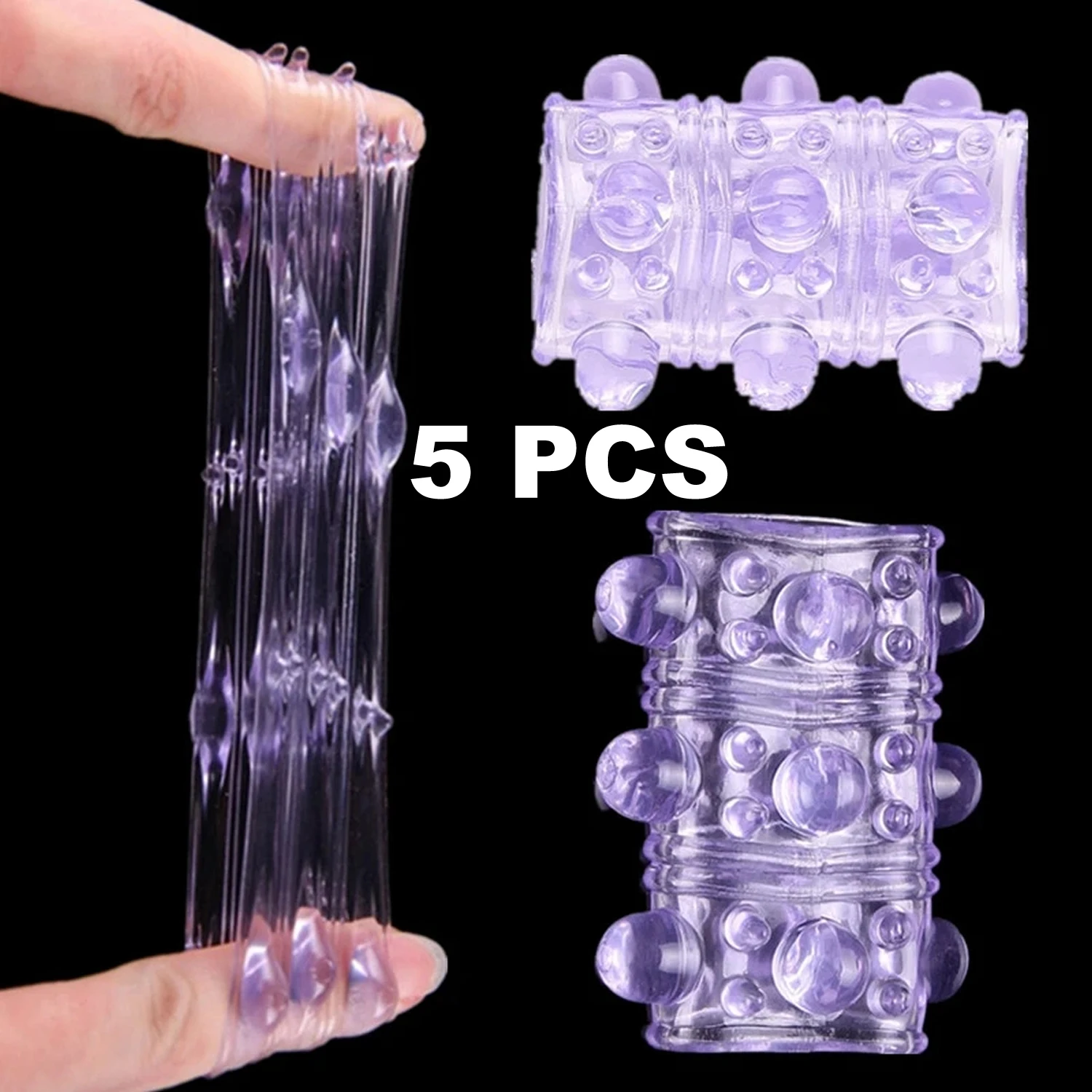 5PCS SET Cock Penis Ring Soft Silicone Condoms Ribbed Penis Extender Sleeve Dick Enlargement Ejaculation Erotic Sex Toys for Men