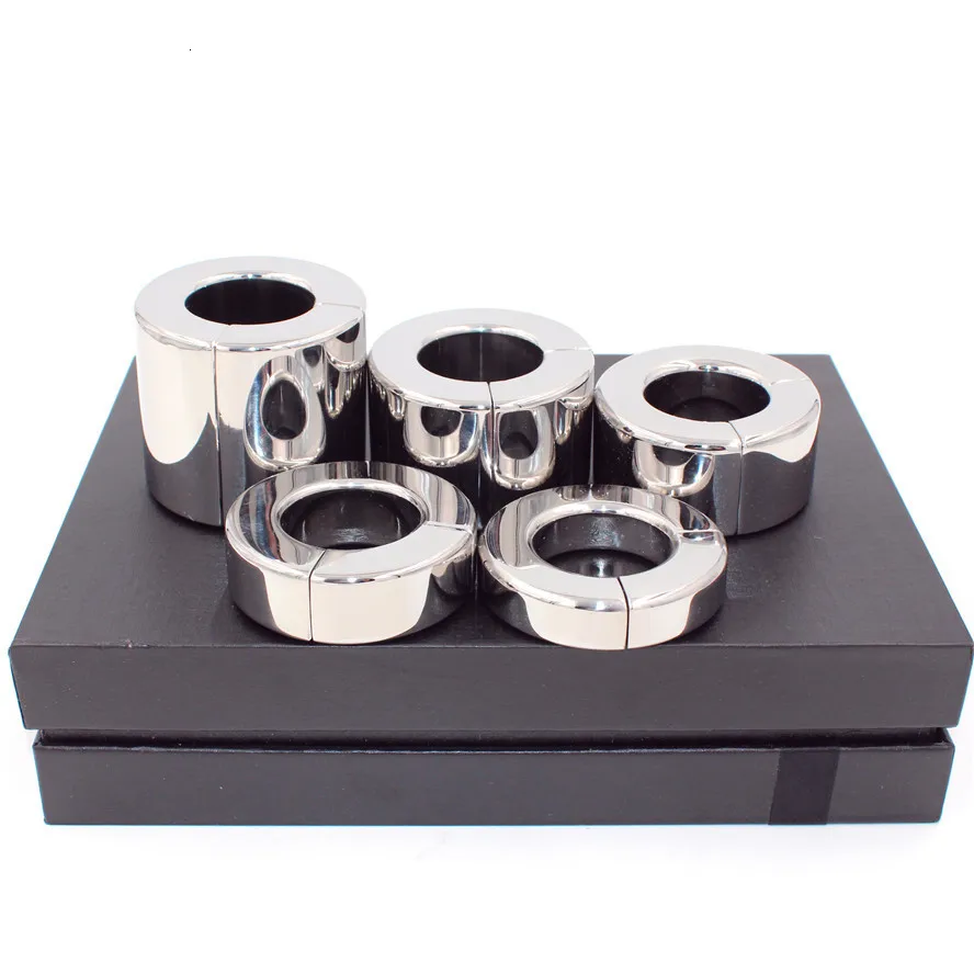 Magnetic Lock Metal Scrotum Pendant Ball Stretcher Testis Weight Cock Ring Penis Restraint Stainless Steel Sex Toys for Men