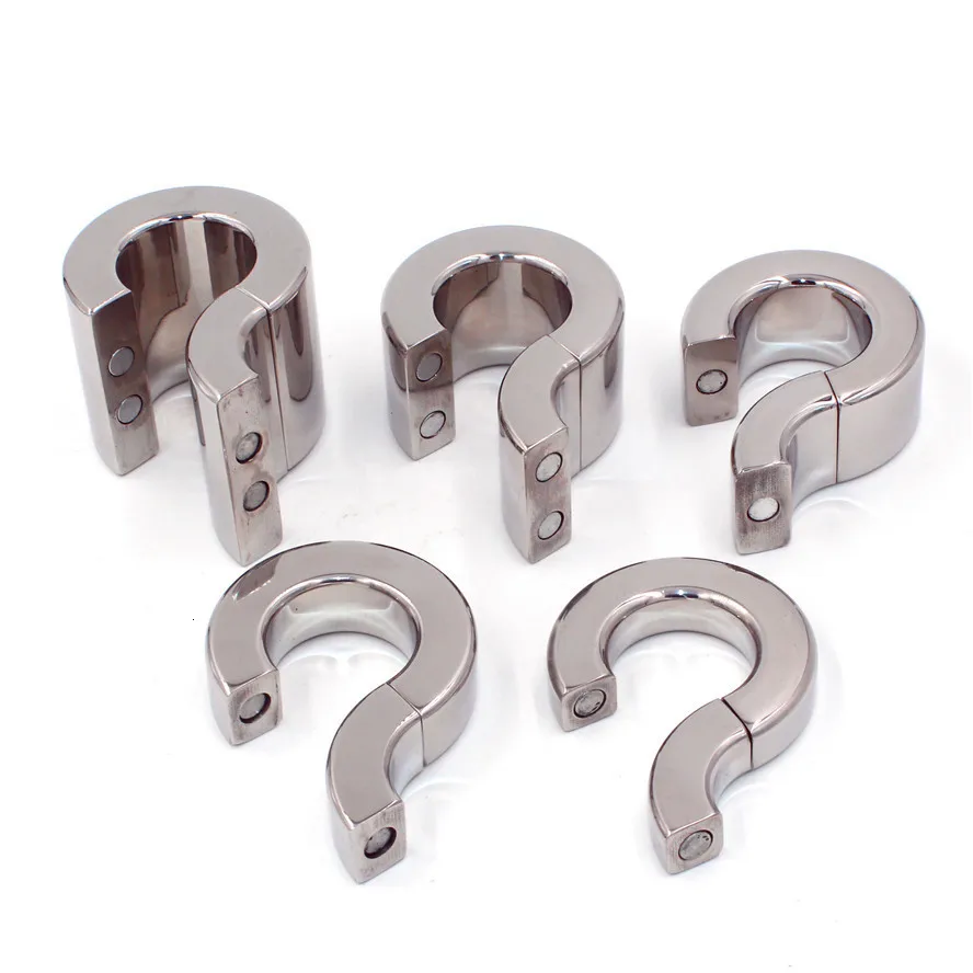 Magnetic Lock Metal Scrotum Pendant Ball Stretcher Testis Weight Cock Ring Penis Restraint Stainless Steel Sex Toys for Men