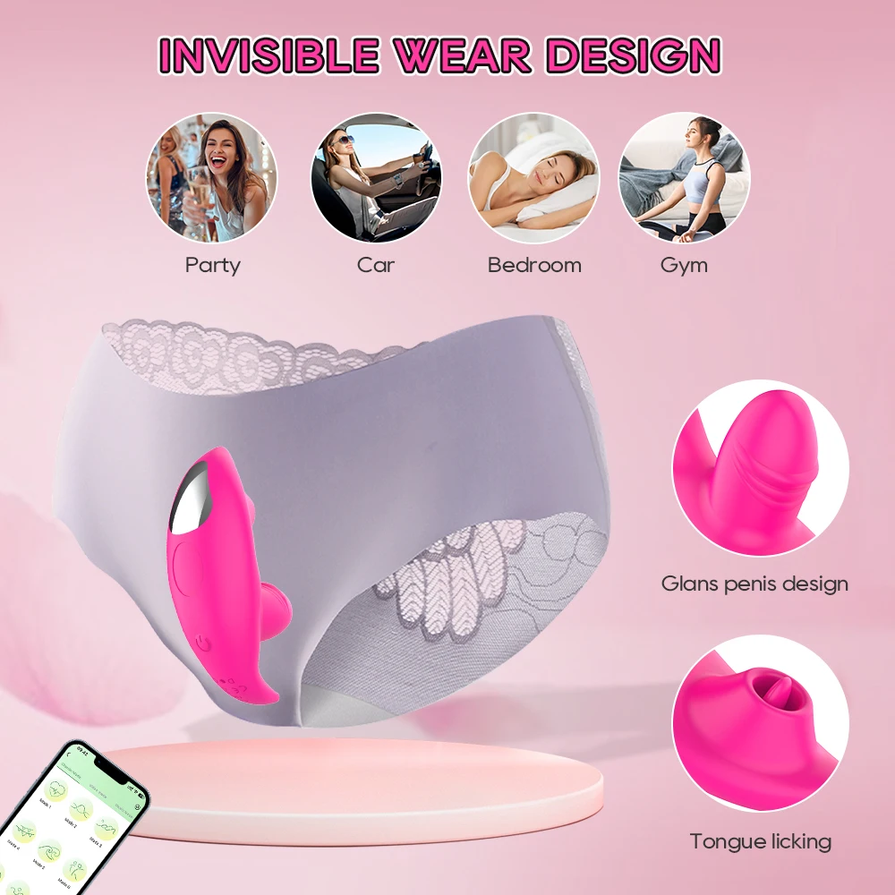 Bluetooth APP Control Licking Vibrator for Women Panties Wearable Vibrator Clitoris Stimulator 2 in 1 Adult Goods Sex Toy Bluetooth APP Control Licking Vibrator for Women Panties Wearable Vibrator Clitoris Stimulator 2 in 1 Adult Goods Sex Toy