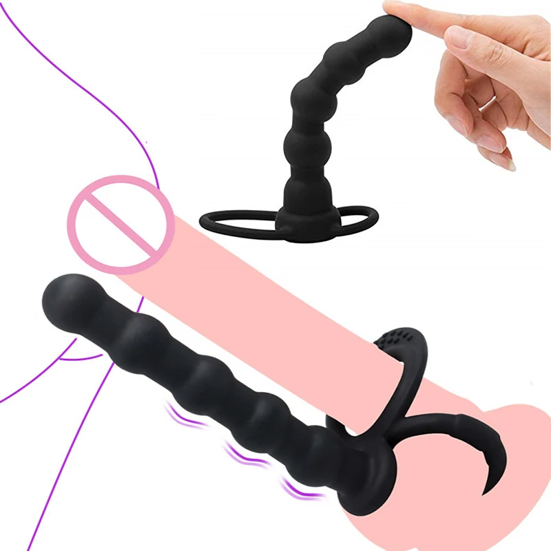 Double Penetration Dildo Rings Strap On Penis Delayed Ejaculation Anal Beads Butt Anus Vaginal Massager Sex Toys For Men Couples