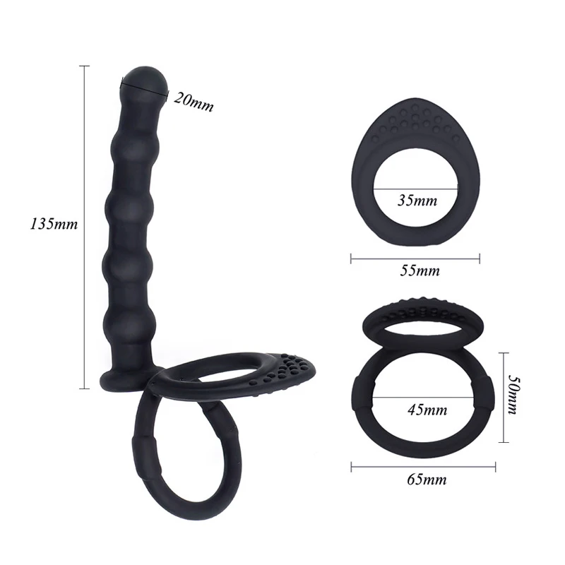 Double Penetration Dildo Rings Strap On Penis Delayed Ejaculation Anal Beads Butt Anus Vaginal Massager Sex Toys For Men Couples