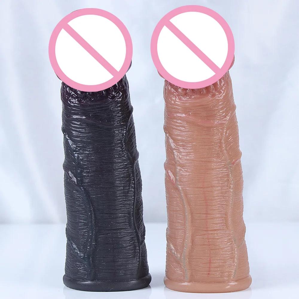 Skin Feeling Realistic Dildo Soft Silicone Material Enlarged Penis Extension Cock Adult Sex Toy Big Dick Condom Man Sexy Tool