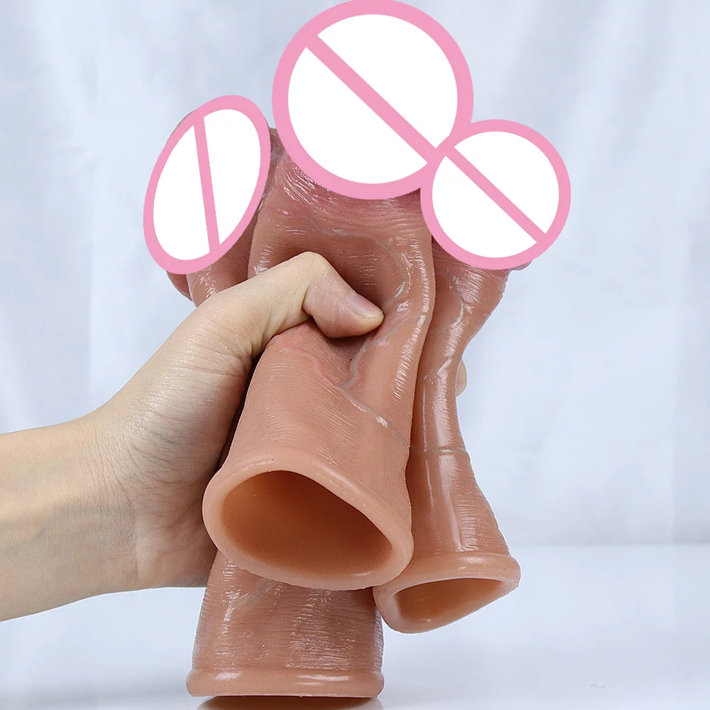 Skin Feeling Realistic Dildo Soft Silicone Material Enlarged Penis Extension Cock Adult Sex Toy Big Dick Condom Man Sexy Tool