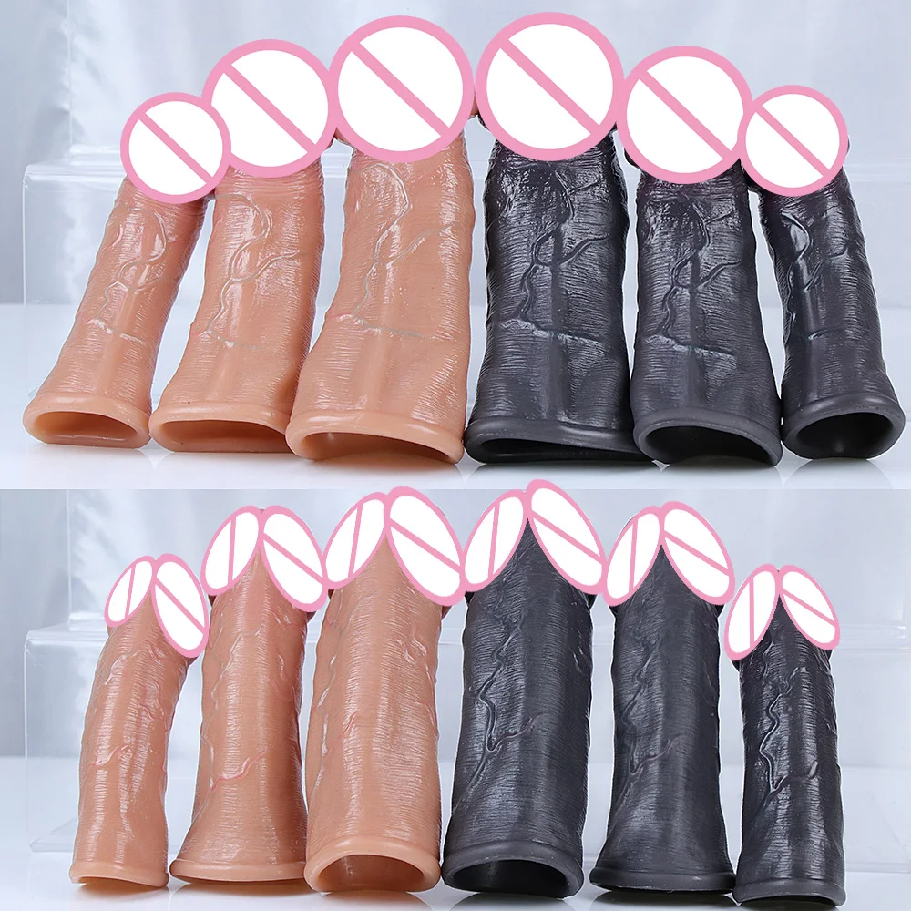 Skin Feeling Realistic Dildo Soft Silicone Material Enlarged Penis Extension Cock Adult Sex Toy Big Dick Condom Man Sexy Tool