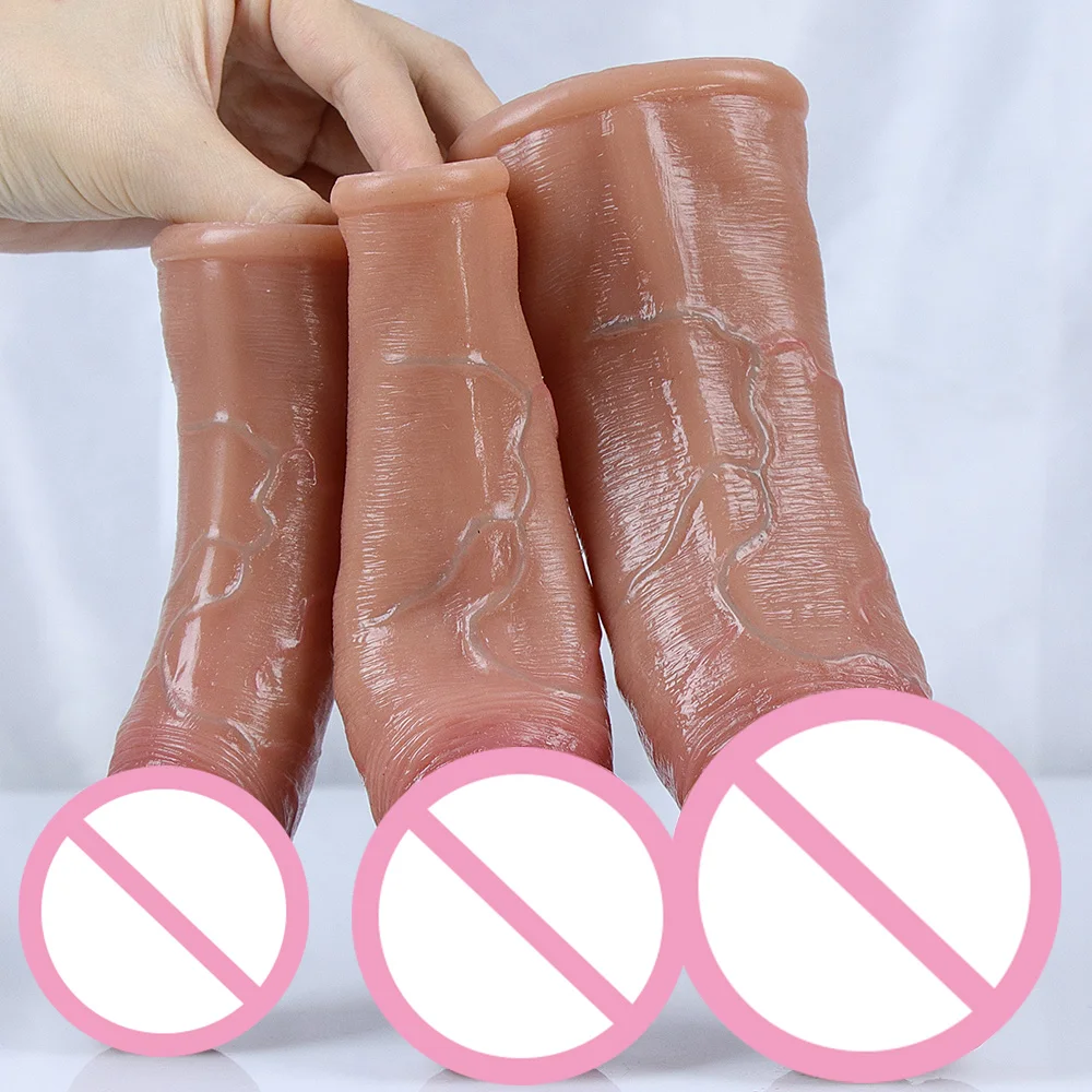 Skin Feeling Realistic Dildo Soft Silicone Material Enlarged Penis Extension Cock Adult Sex Toy Big Dick Condom Man Sexy Tool