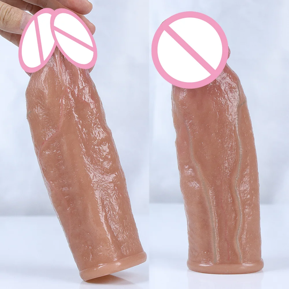 Skin Feeling Realistic Dildo Soft Silicone Material Enlarged Penis Extension Cock Adult Sex Toy Big Dick Condom Man Sexy Tool