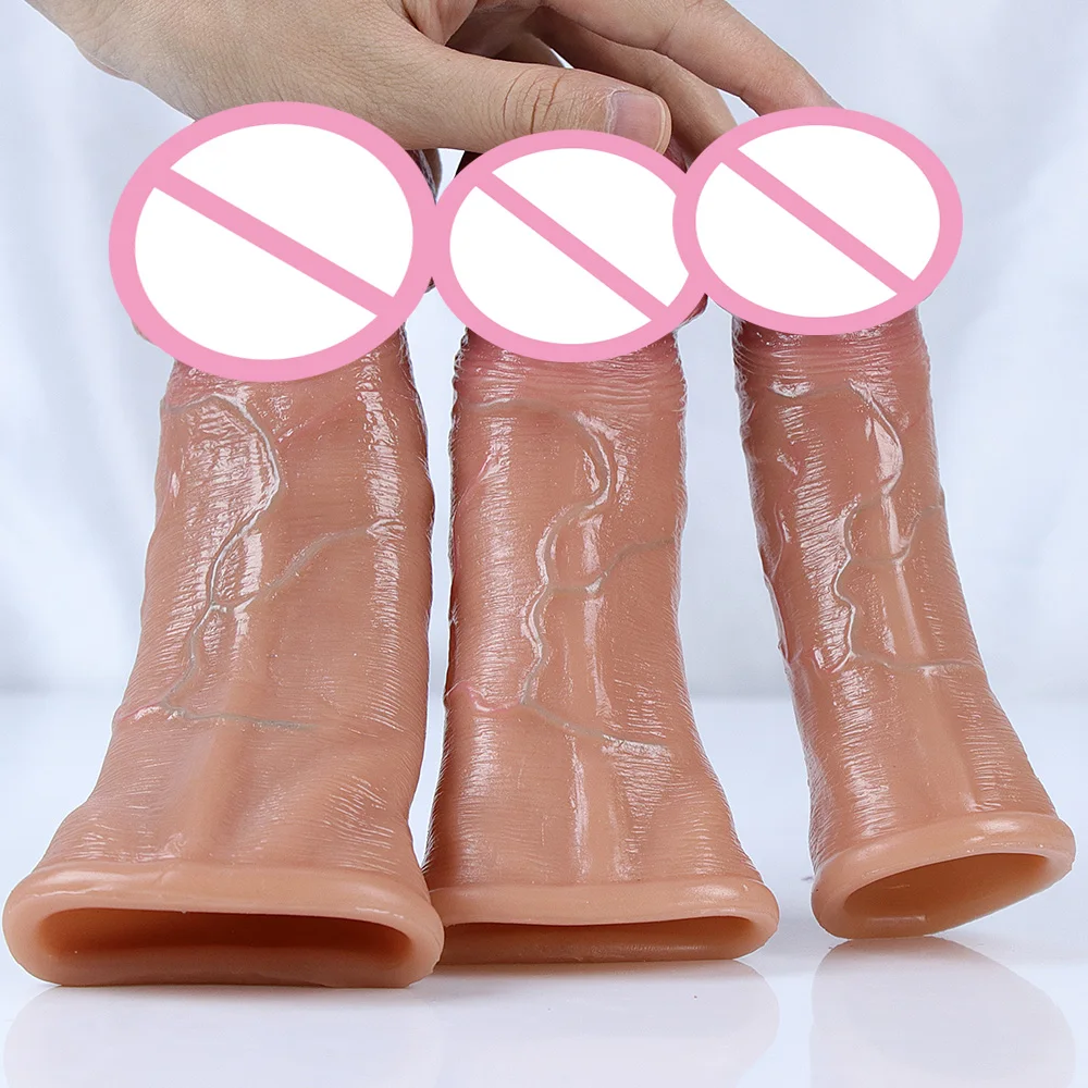 Skin Feeling Realistic Dildo Soft Silicone Material Enlarged Penis Extension Cock Adult Sex Toy Big Dick Condom Man Sexy Tool