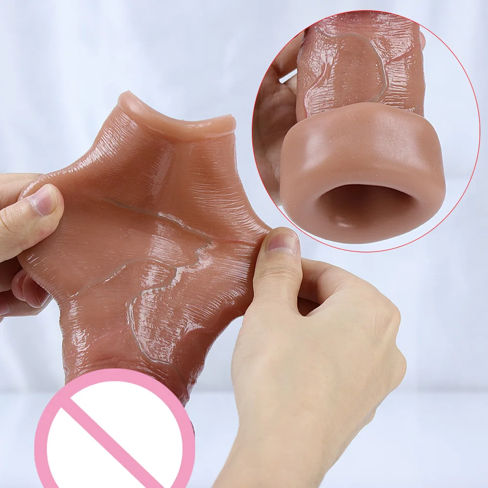 Skin Feeling Realistic Dildo Soft Silicone Material Enlarged Penis Extension Cock Adult Sex Toy Big Dick Condom Man Sexy Tool