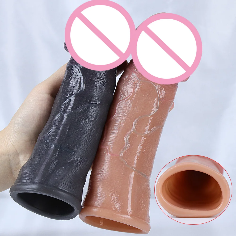 Skin Feeling Realistic Dildo Soft Silicone Material Enlarged Penis Extension Cock Adult Sex Toy Big Dick Condom Man Sexy Tool