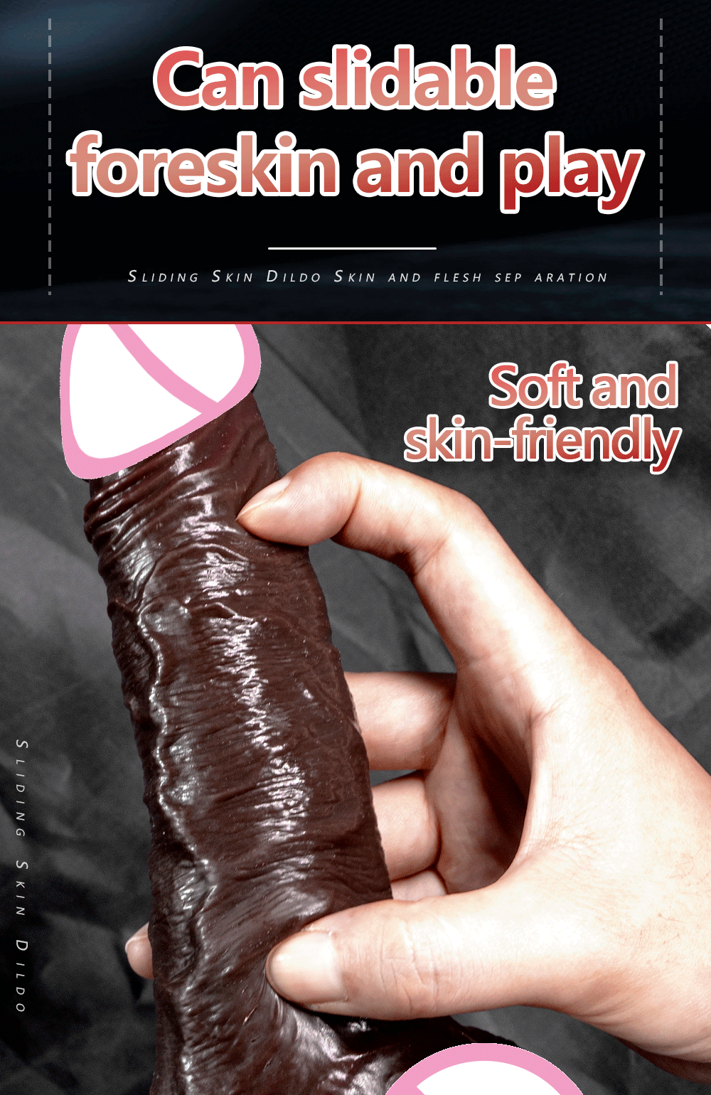 Black Realistic Dildo Liquid Silicone Sliding Foreskin Penis Adult Games G Spot Stimulate With Suction Cup Dildo For Women