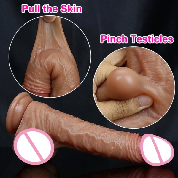 Realistic Knead Foreskin Testicle Dildo Adult Sex Toy for Women Soft Silicone Vaginal Masturbators Penis Big Suction Cup Dick