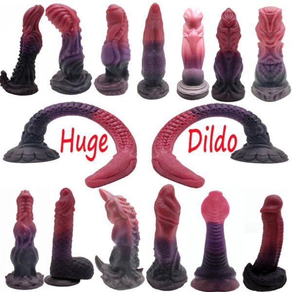 Realistic Silicone Animal Dildo Huge Penis Thick Dildo Big Butt Plug Vaginal G-spot Stimulator Monster Dildo Sex Toys For Women