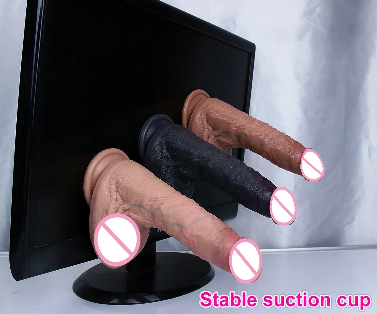 Realistic Skin Soft Big Dildo Double Layer Silicone Penis Masturbators Double Cock Women Anal Sex Toy Powerful Suction Cup Dick
