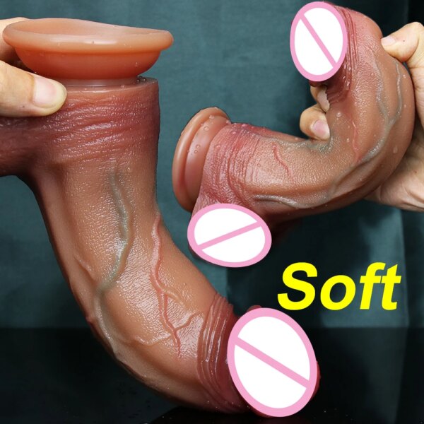 Realistic Soft Big Glans Thick Dildo Double Layer Silicone Masturbators Penis Women Anal Plug Sex Toys Suction Cup Small Dick