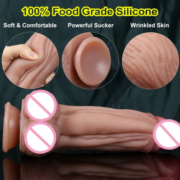 XXL Soft Thick Real Veins Dildo Adult Sex Toy for Man Women Double Silicone Gay Vaginal Masturbators Penis Big Suction Cup Dick
