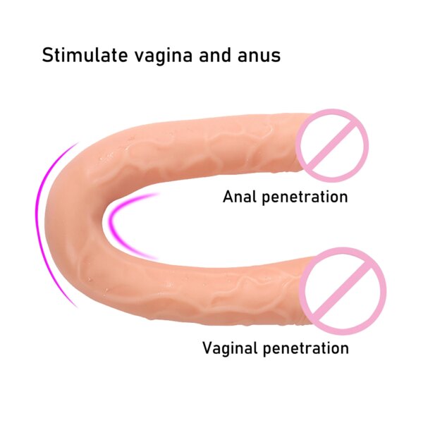 Double Dildos Double Ended Phallus Double Penetration Stimulate Vagina and Anus Realistic Big Penis Adult Sex Toys for Women