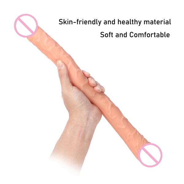 Double Dildos Double Ended Phallus Double Penetration Stimulate Vagina and Anus Realistic Big Penis Adult Sex Toys for Women