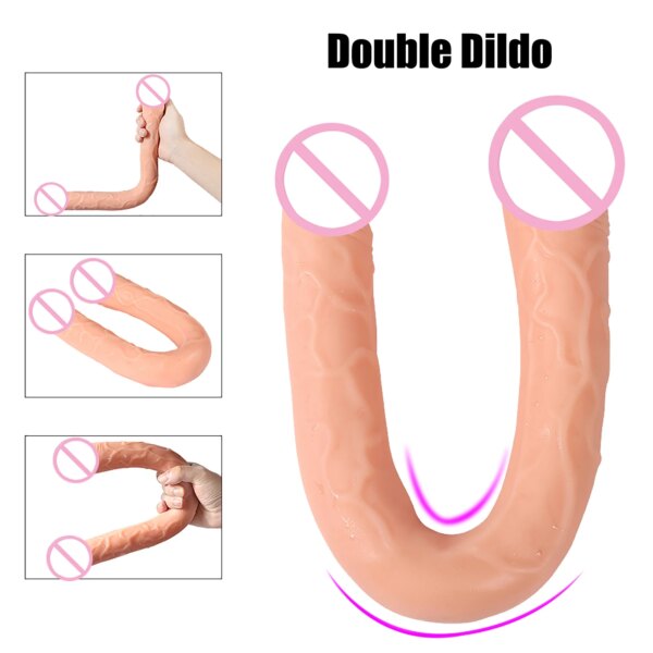 Double Dildos Double Ended Phallus Double Penetration Stimulate Vagina and Anus Realistic Big Penis Adult Sex Toys for Women