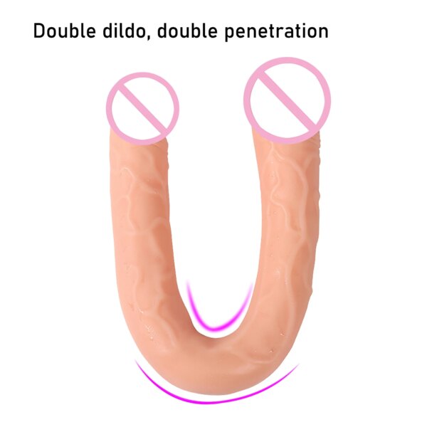 Double Dildos Double Ended Phallus Double Penetration Stimulate Vagina and Anus Realistic Big Penis Adult Sex Toys for Women