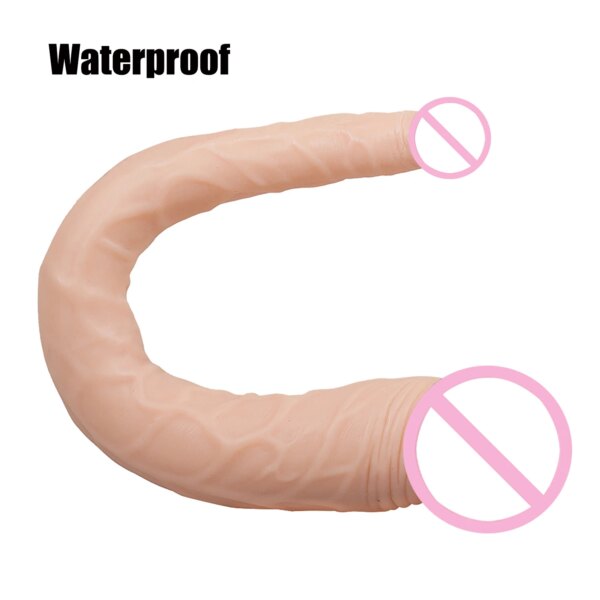 Overlength Double Dildos Soft Double-End Penis Realistic Dual Glans Phallus Double Penetration Vagina and Anus Sex Toys Dick