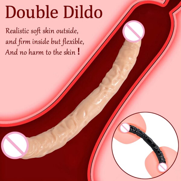 Overlength Flexible Double Dildos Double-End Penis Realistic Dual Phallus Long Dick Stimulate Vagina and Anus Sex Toys for Women