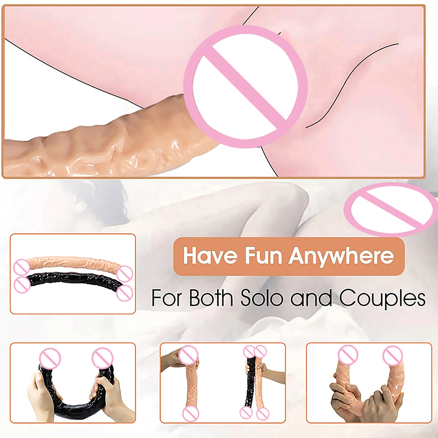 Overlength Double Dildos Soft Double-End Penis Realistic Dual Phallus Double Penetration Dick Stimulate Vagina and Anus Sex Toys