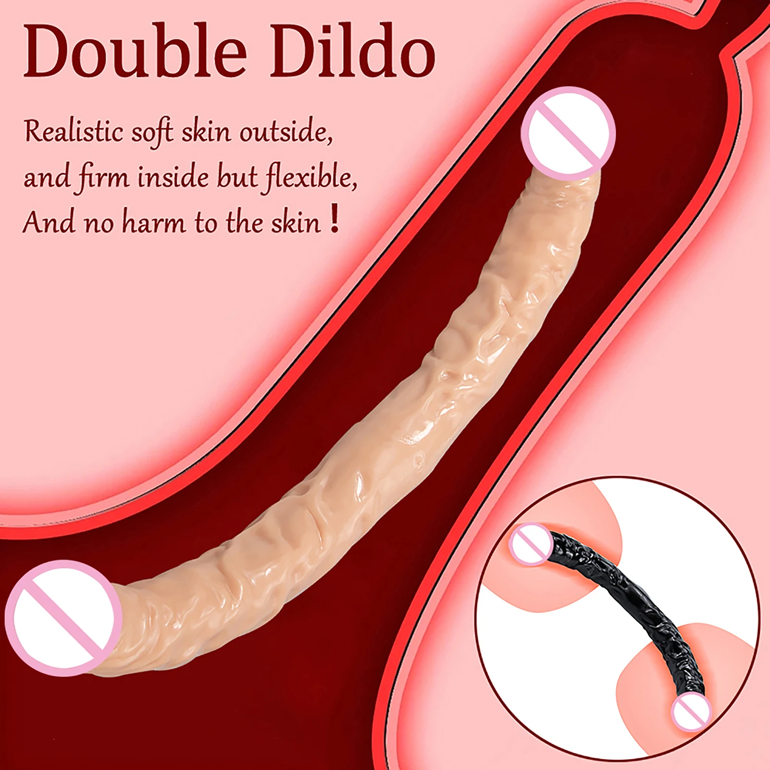 Overlength Double Dildos Soft Double-End Penis Realistic Dual Phallus Double Penetration Dick Stimulate Vagina and Anus Sex Toys