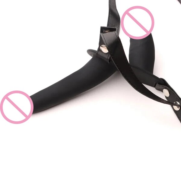 Double Penis Dual Ended Vibrate Strapon Ultra Elastic Harness Belt Strap On Dildo Adult Sex Toys For Couples Anal Soft Dildos