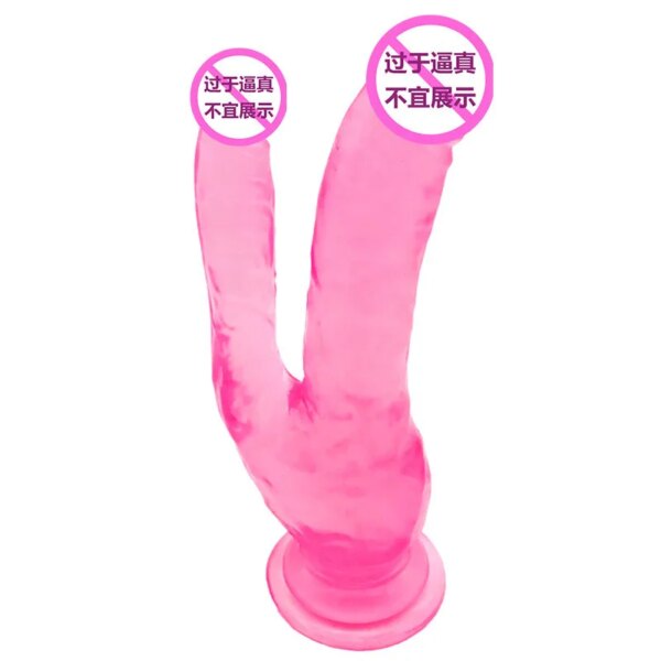 Realistic Double Ended Dildo Sex Toys For Woman or Couple Dual Sided Headed Penetration Dong Device With Simulated Penile Sucker
