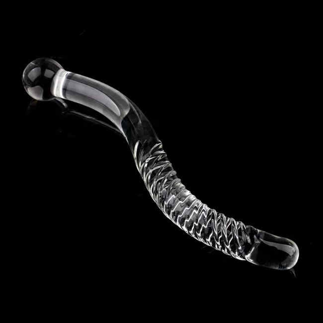 Double Ended Crystal White Pyrex Glass Dildo Artificial Penis Granule Spiral G Spot massager Adult game Sex Toys for Woman Gay