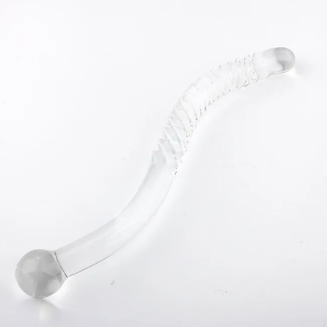 Double Ended Crystal White Pyrex Glass Dildo Artificial Penis Granule Spiral G Spot massager Adult game Sex Toys for Woman Gay