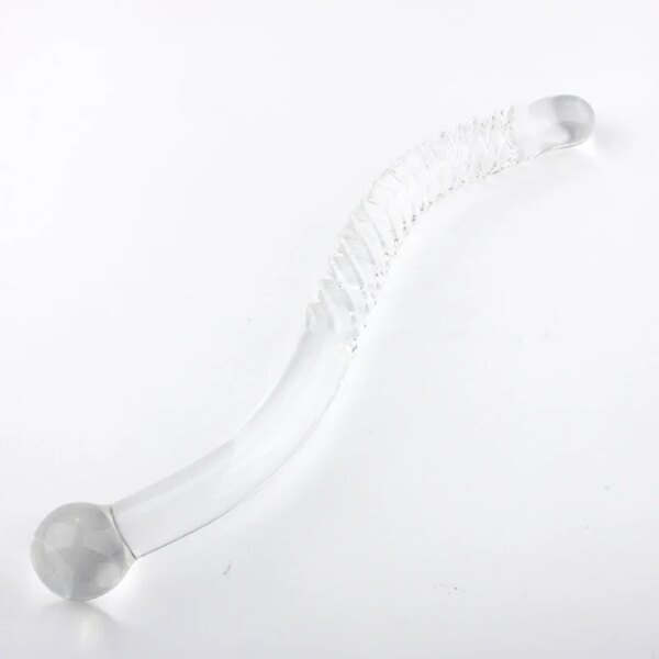 Double Ended Crystal White Pyrex Glass Dildo Artificial Penis Granule Spiral G Spot massager Adult game Sex Toys for Woman Gay