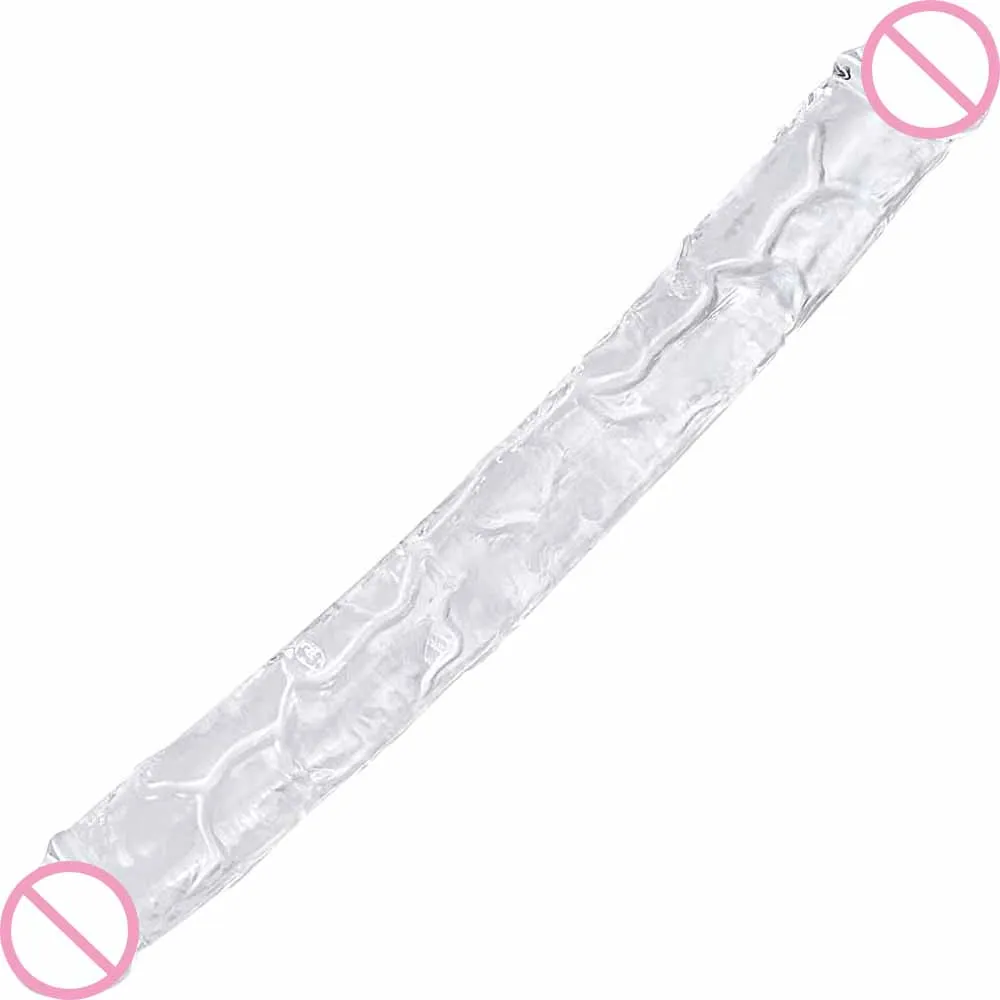 Double Ended Realistic Flexible Clear Jelly Dildos,Double Sided Lesbian Anal Play G-spot Stimulator Sex Toy for Women Men Couple