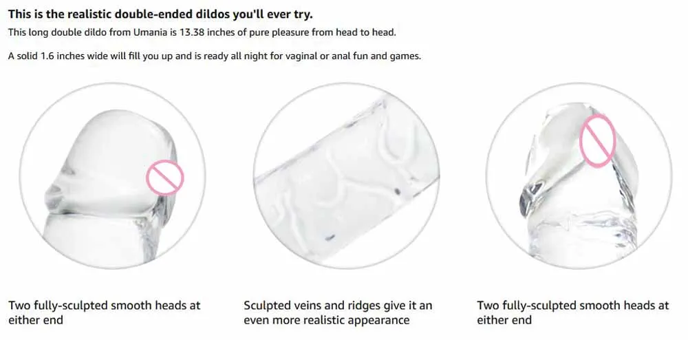 Double Ended Realistic Flexible Clear Jelly Dildos,Double Sided Lesbian Anal Play G-spot Stimulator Sex Toy for Women Men Couple