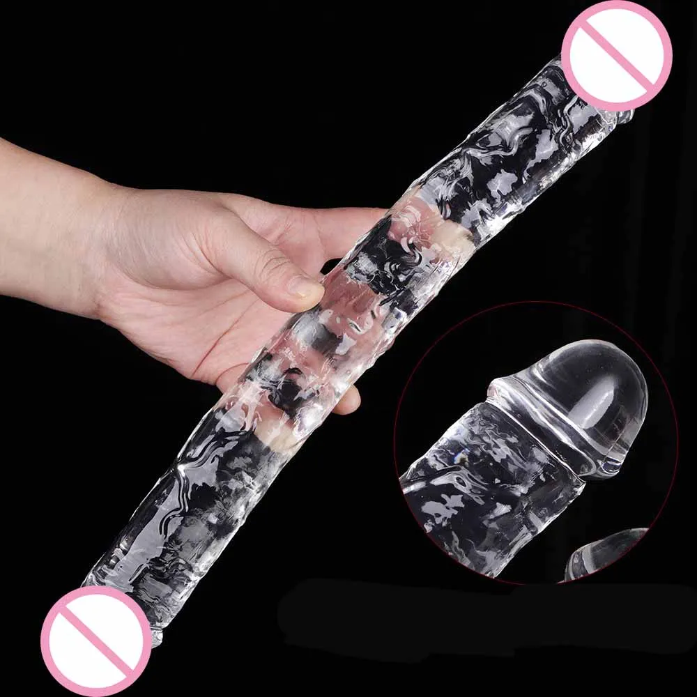 Double Ended Realistic Flexible Clear Jelly Dildos,Double Sided Lesbian Anal Play G-spot Stimulator Sex Toy for Women Men Couple